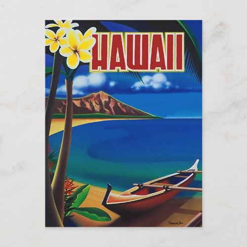 Hawaii tropic heaven fishing boat on the coast postcard