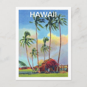 Hawaii, tropic isle, old cottage with palm trees postcard
