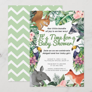 Hawaii Tropical Animals Girl Baby Shower  Invitation