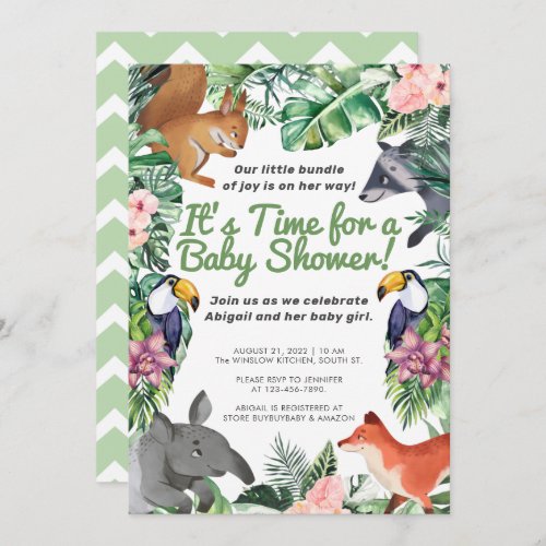 Hawaii Tropical Animals Girl Baby Shower  Invitation