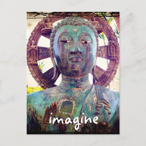 Hawaii Tropical Antique Buddha Imagine Script Postcard