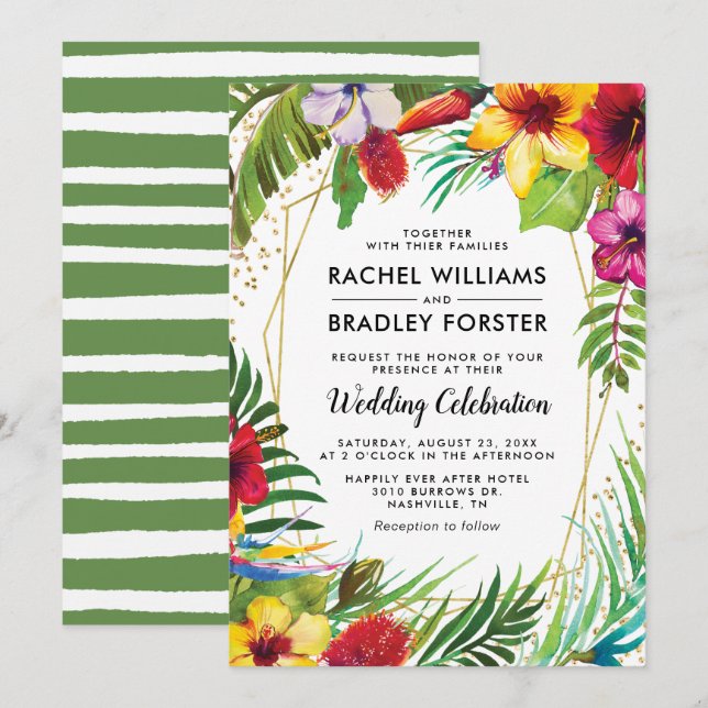 Hawaii Tropical Beach Floral Wedding Invitation (Front/Back)