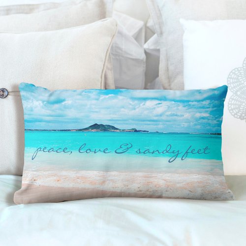 Hawaii Tropical Beach Peace Love Sandy Feet Lumbar Pillow