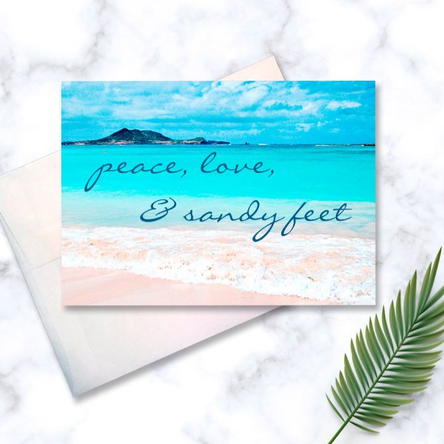 Hawaii Tropical Beach Peace Love Sandy Feet Script Card (Creator Uploaded)