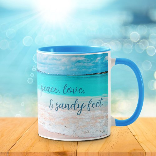 Hawaii Tropical Beach Peace Love Sandy Feet Script Mug