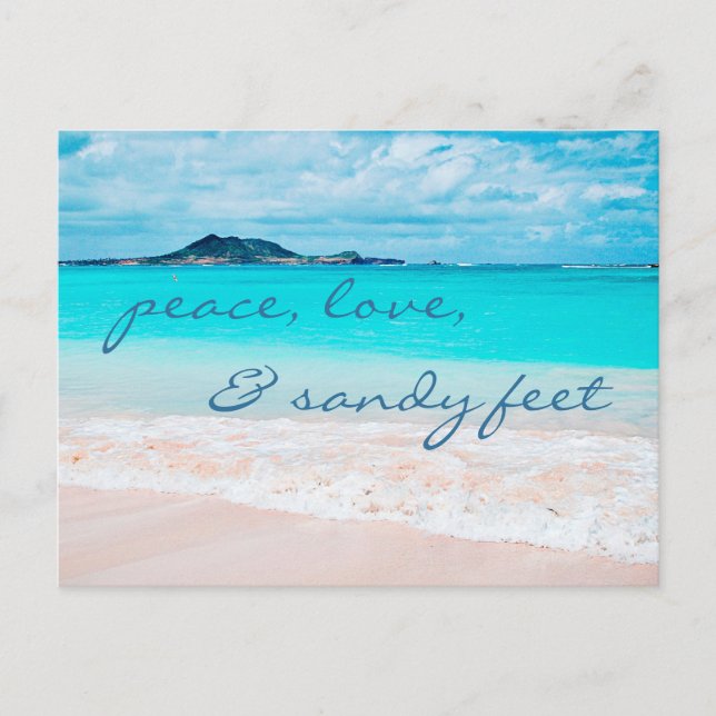 Hawaii Tropical Beach Peace Love Sandy Feet Script Postcard (Front)