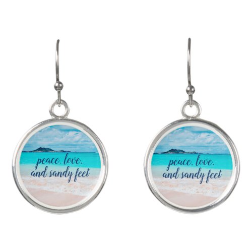 Hawaii Tropical Beach Photo Peace Love Sandy Feet Earrings