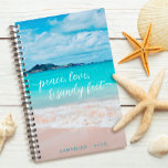 Hawaii Tropical Beach Photo Peace Love Sandy Feet Planner<br><div class="desc">“Peace, love & sandy feet.” Remind yourself of the fresh salt smell of the ocean air whenever you use this stunning, vibrantly-colored photo of a turquoise blue ocean and sandy beach, custom name yearly planner. A graphic light blue sun icon pattern overlays vibrant ocean turquoise blue on the back. This...</div>