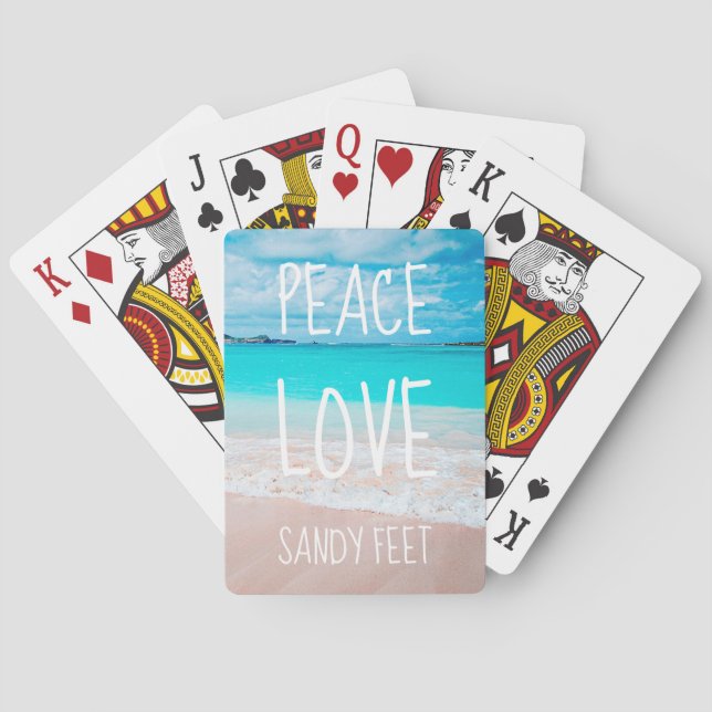 Hawaii Tropical Beach Photo Peace Love Sandy Feet Poker Cards (Back)