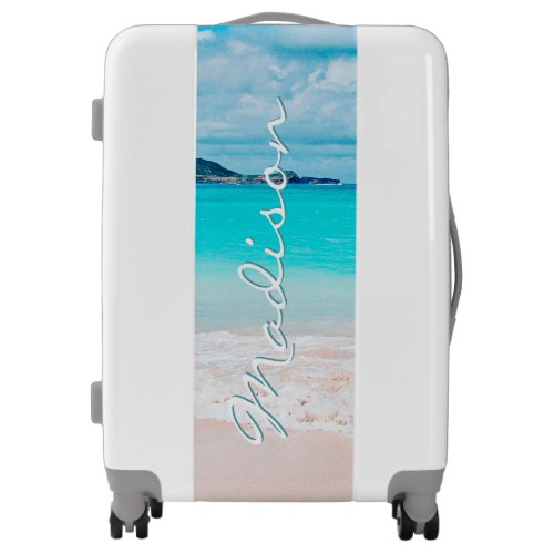 Hawaii tropical beach photo script custom name luggage