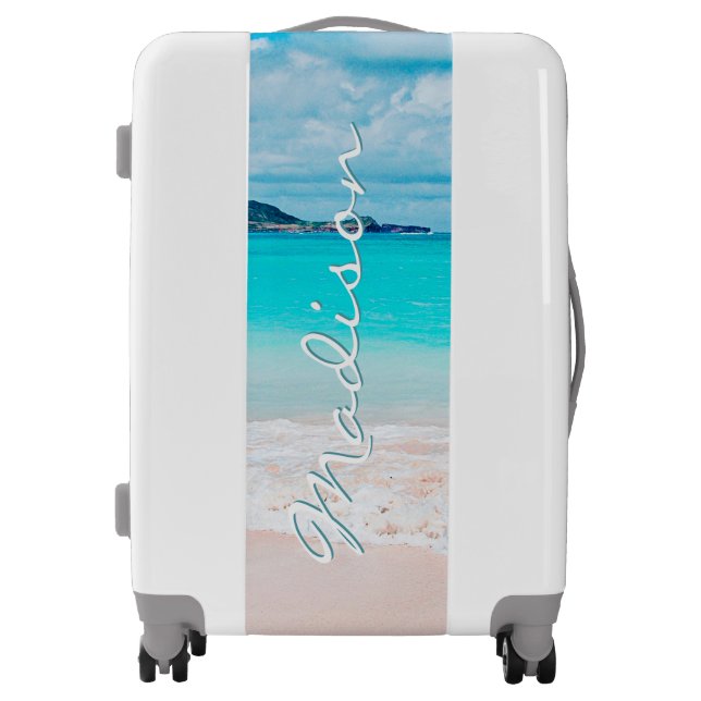 Hawaii tropical beach photo script custom name luggage (Front)