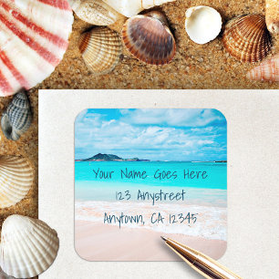 Hawaii tropical beach vacation photo chic address square sticker