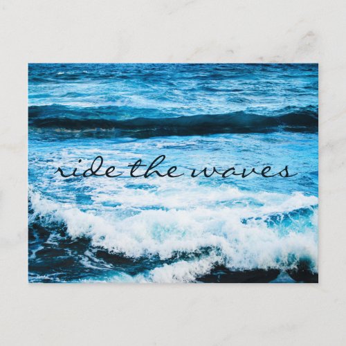 Hawaii Tropical Blue Ocean Ride the Waves Script Postcard