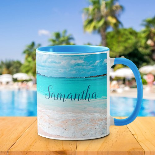 Hawaii tropical blue ocean sandy beach photo name mug