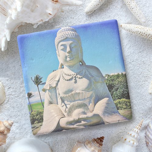 Hawaii Tropical Buddha Photo Bold Peaceful Antique Stone Coaster