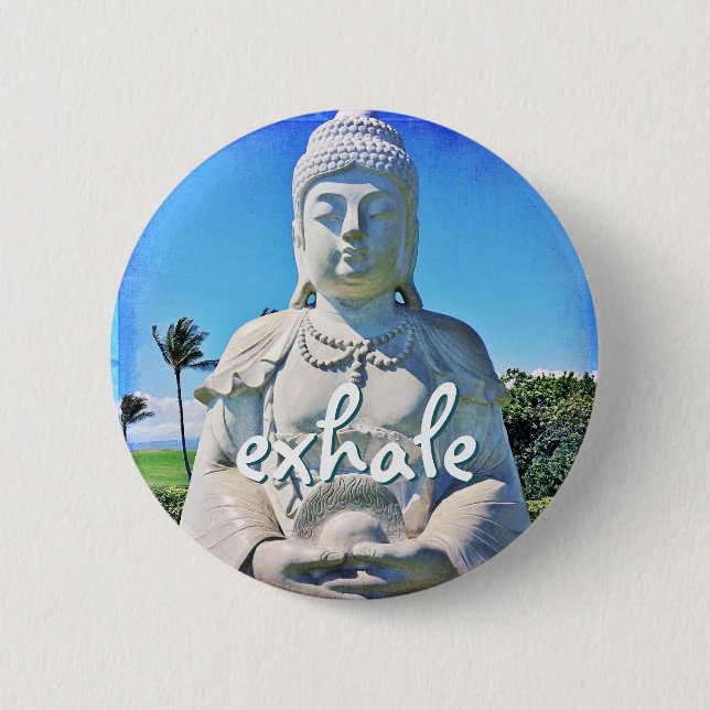 Hawaii Tropical Buddha Photo Exhale Quote Script Button (Front)