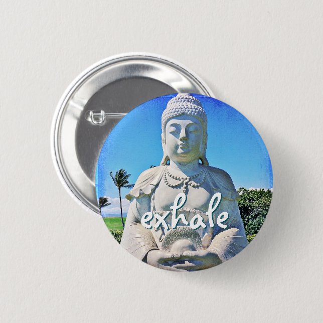 Hawaii Tropical Buddha Photo Exhale Quote Script Button (Front & Back)