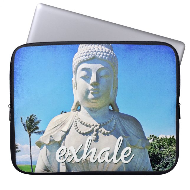 Hawaii Tropical Buddha Photo Exhale Quote Script Laptop Sleeve (Front)