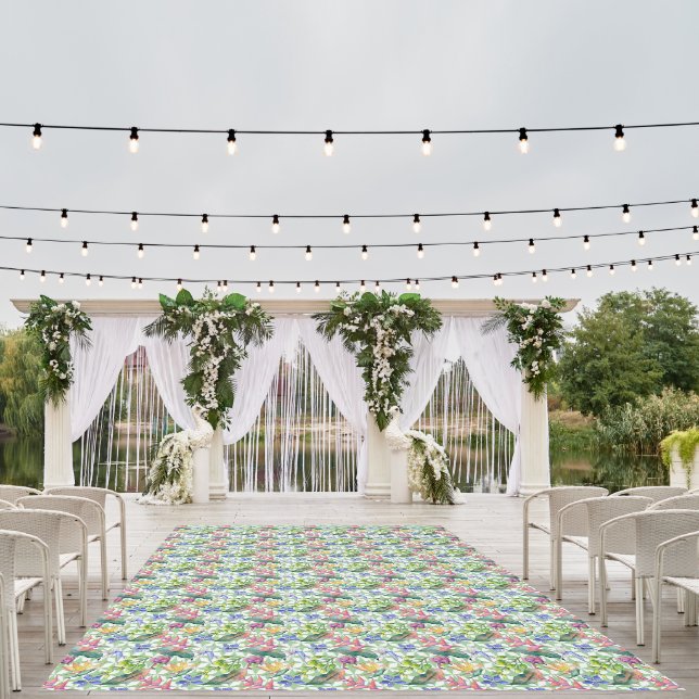 Hawaii Tropical Flowers Leaves Blue Yellow Green Outdoor Rug (Insitu (Wedding 1))
