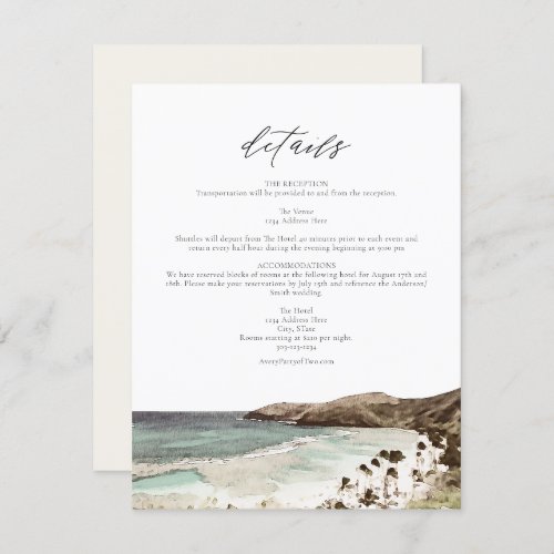 HAWAII Tropical Hawaii Beach Wedding Details Card