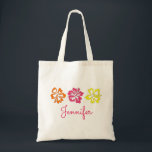 Hawaii Tropical Hawaiian Hibiscus Flowers Floral Tote Bag<br><div class="desc">Hand-drawn and finished with marker, these pretty orange, pink, and yellow tropical Hawaiian hibiscus flowers are the perfect way to brighten any day! Simply personalize with recipient's name. Makes a great bridesmaid gift! This design is also available on other products. Don't see what you're looking for? Need help with customization?...</div>
