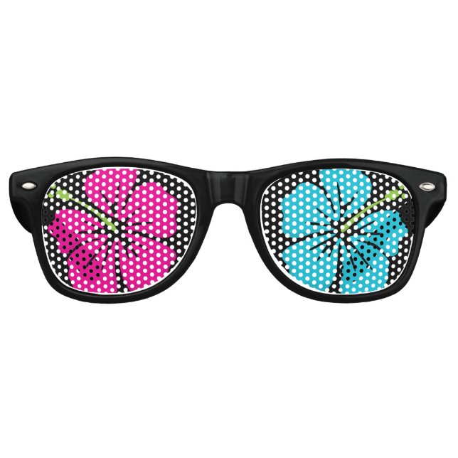 Hawaii Tropical Hibiscus Flower (Luau, Pool Party) Retro Sunglasses (Front)