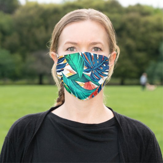 Hawaii tropical leaf pattern cute face mask 3 (Outside)