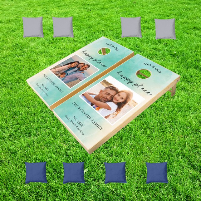 Hawaii Tropical Ocean Beach Photo Monogram Name Cornhole Set (Creator Uploaded)