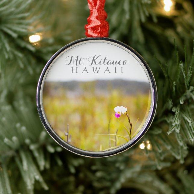 Hawaii Tropical Orchid Volcanoes National Park Metal Ornament (Tree)