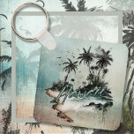 Hawaii Tropical Palm Tree Island Keychain<br><div class="desc">Cool Muted Beach Colors,  Hawaii Logo & Drifting Tropical Palm Tree Island.</div>