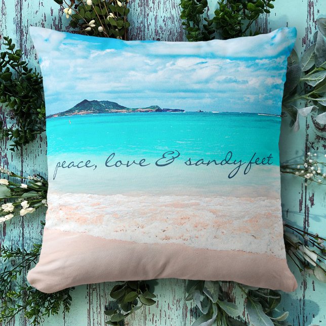 Hawaii Tropical Peace Love Sandy Feet Beach Photo Throw Pillow (Creator Uploaded)