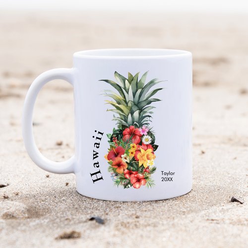 Hawaii Tropical Pineapple w Flowers Family Name Coffee Mug