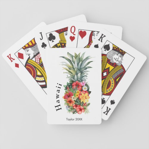 Hawaii Tropical Pineapple w Flowers Family Name Playing Cards