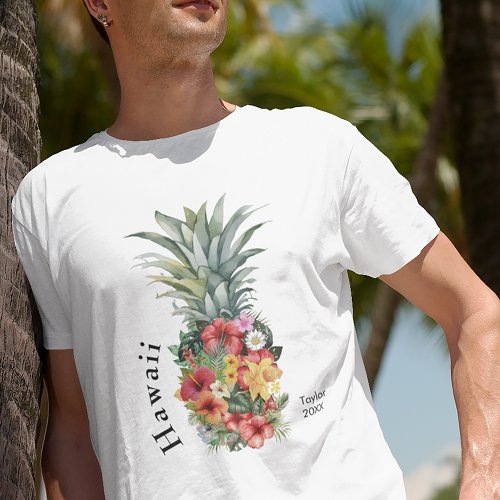 Hawaii Tropical Pineapple w Flowers Family Name T_Shirt