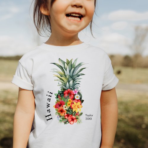Hawaii Tropical Pineapple w Flowers Family Name Toddler T_shirt