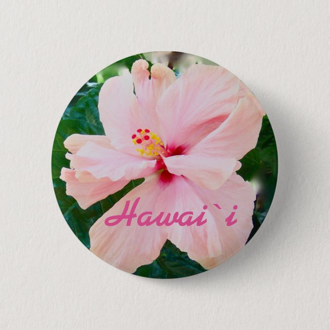 Hawaii Tropical Pink Flower Pinback Button (Front)