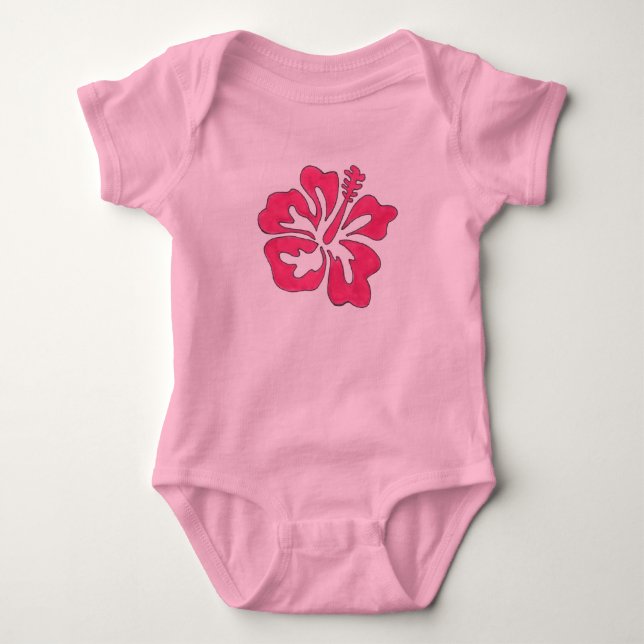 Hawaii Tropical Pink Hibiscus Flower Hawaiian Baby Bodysuit (Front)
