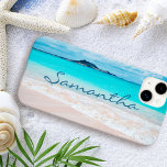 Hawaii tropical sandy beach photo add your name iPhone 15 plus case<br><div class="desc">Remind yourself of the fresh salt smell of the ocean air whenever you use this stunning, vibrantly-colored photo, personalized name cell phone case. Exhale and explore the solitude of an empty Hawaiian beach. Makes a great gift for someone special! Just type in the name of your choice and you can...</div>