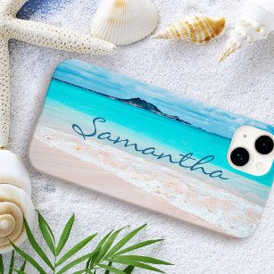Hawaii tropical sandy beach photo add your name iPhone 15 plus case