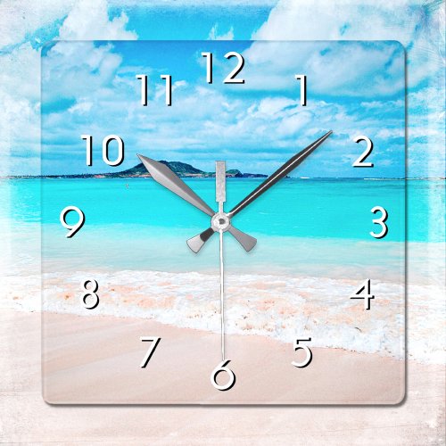 Hawaii tropical sandy beach turquoise ocean photo square wall clock