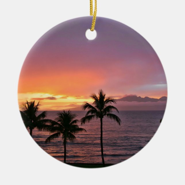 Hawaii Tropical Sunset on the Beach Ceramic Ornament (Front)
