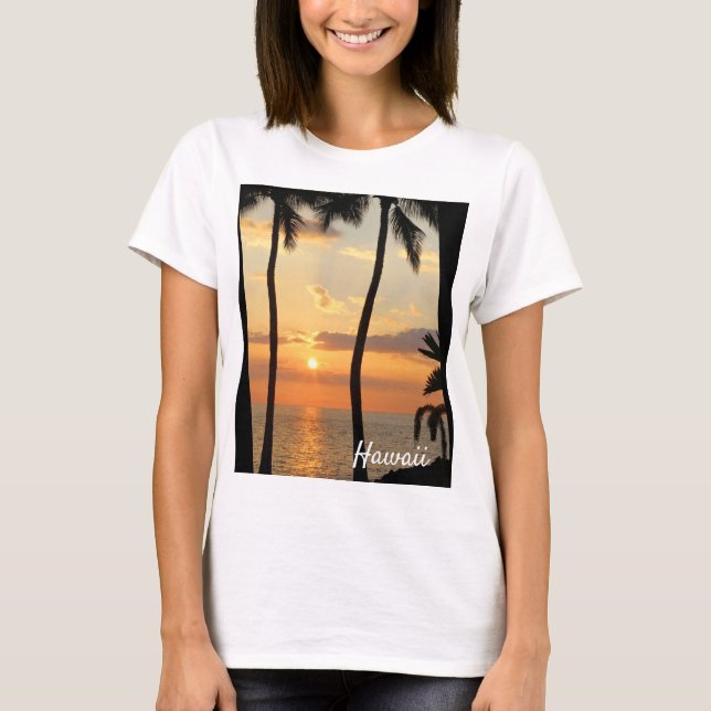 Hawaii Tropical Sunset Palm Trees on Beach T-Shirt (Front)