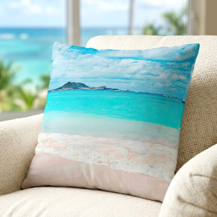 Hawaii Tropical Turquoise Ocean Sandy Beach Photo Throw Pillow