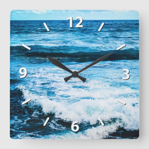 Hawaii turquoise blue ocean waves close_up photo square wall clock