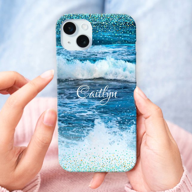 Hawaii turquoise blue ocean waves girly confetti Case-Mate iPhone case (Creator Uploaded)