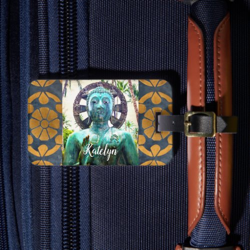 Hawaii Turquoise Buddha Photo Custom Name Script Luggage Tag