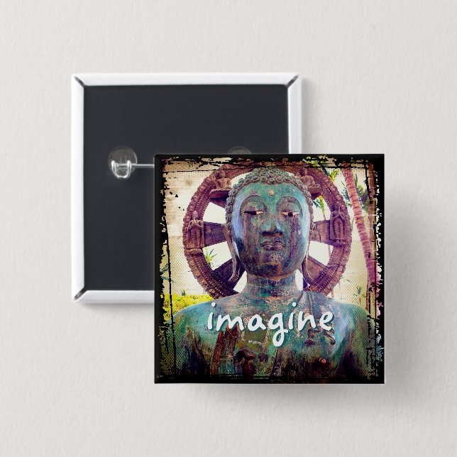 Hawaii Turquoise Buddha Photo Imagine Script Bold Button (Front & Back)