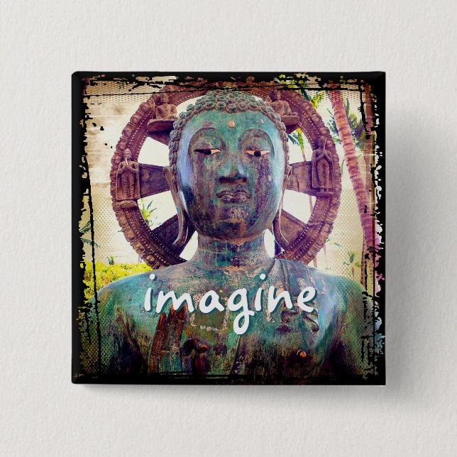 Hawaii Turquoise Buddha Photo Imagine Script Bold Button (Front)
