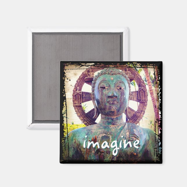 Hawaii Turquoise Buddha Photo Imagine Script Bold Magnet (Front/Back)