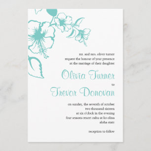 Hawaii Turquoise Hibiscus Destination Wedding Invitation